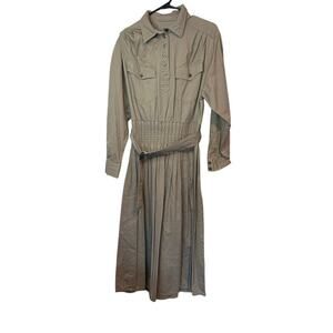 Vintage 80s Alain Toussaint Long Sleeve Belted Shirt Dress Size 16W Khaki